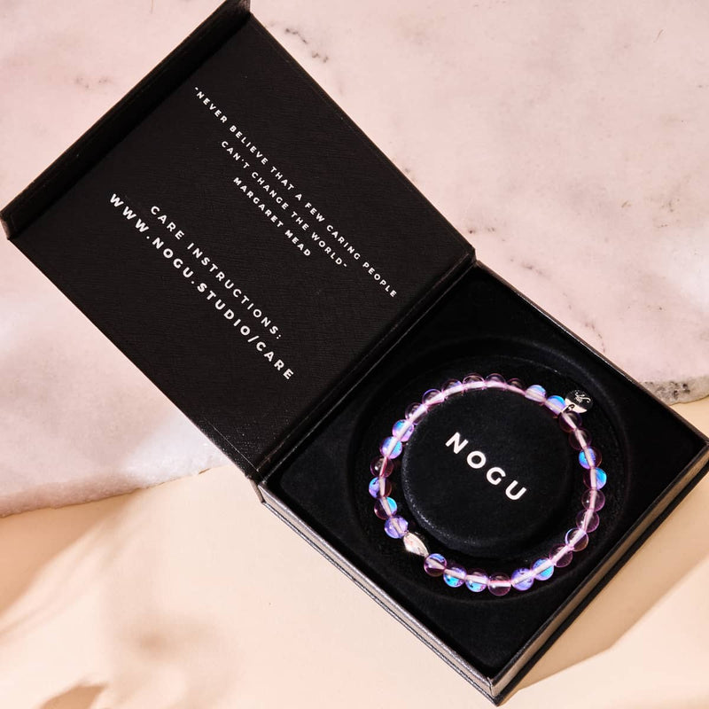 Cristal violet cosmique | Argent sterling .925 | Bracelet de perles de verre galaxie