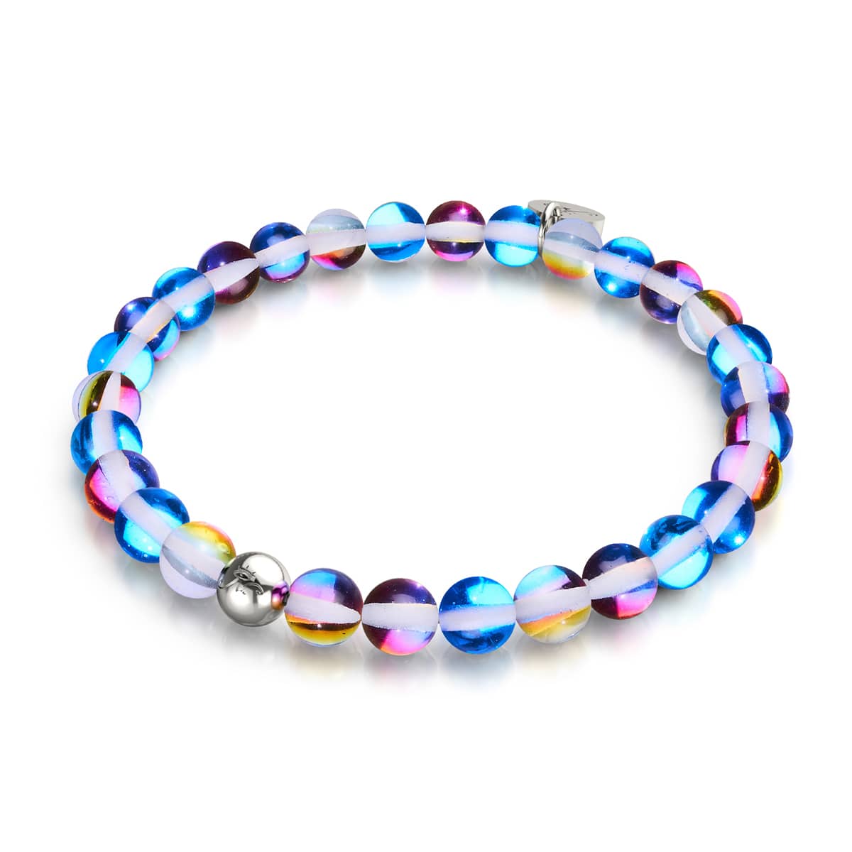 Indigo boréal | Argent | Bracelet de perles de verre galaxie