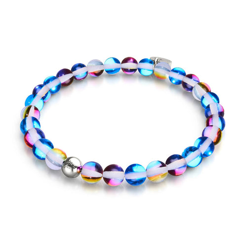 Indigo boréal | Argent | Bracelet de perles de verre galaxie