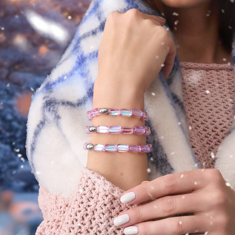 Lilac Moonrise | .925 Sterling Silver | Galaxy Glass Pebble Bracelet