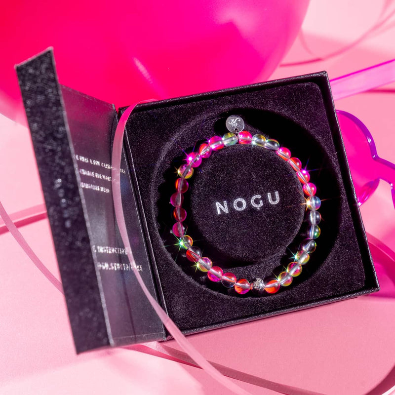 Bracelet en perles de verre Galaxy | Cosmos rose | Argent