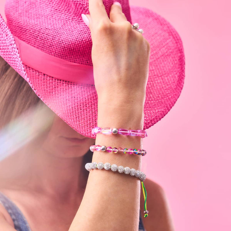 Bracelet en perles de verre Galaxy | Cosmos rose | Argent