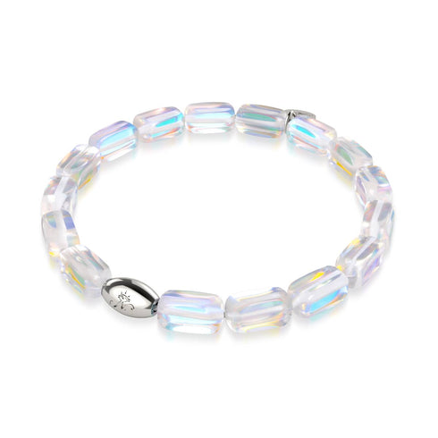 Supernova arc-en-ciel | Argent sterling .925 | Bracelet galets de verre galaxie