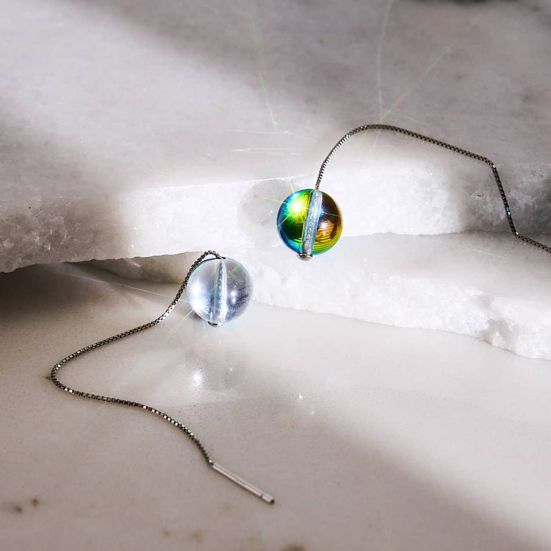 Rainbow Sky | .925 Sterling Silver | Galaxy Glass Chain Drop Threader Earrings