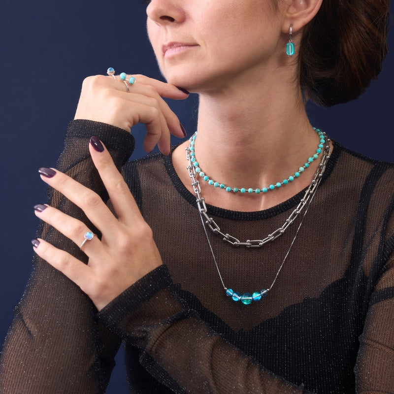 Nébuleuse bleue | Argent sterling .925 | Collier fermoir infini en verre Galaxy