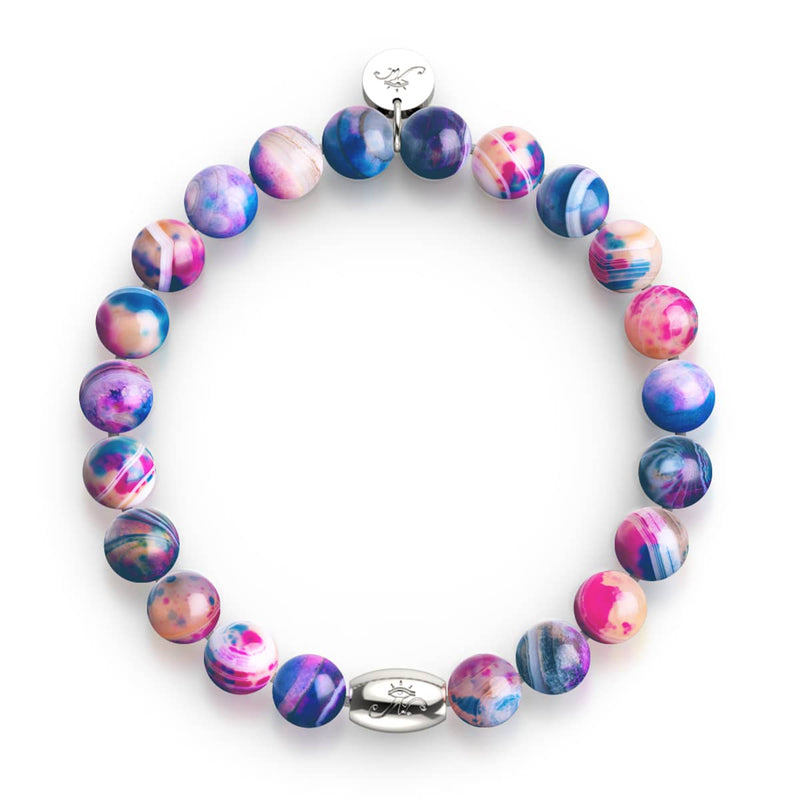 Bracelet œil de tigre galaxie en argent sterling 925 | Lumière étoilée magenta