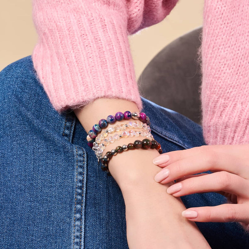 Bracelet œil de tigre galaxie en argent sterling 925 | Lumière étoilée magenta