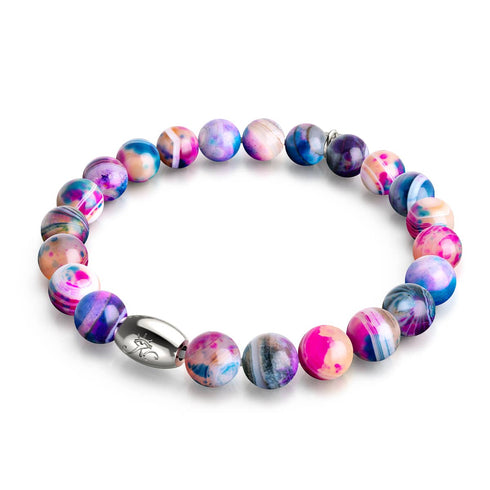 Bracelet œil de tigre galaxie en argent sterling 925 | Lumière étoilée magenta