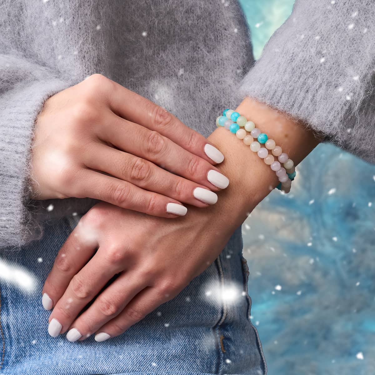 Glaciers scintillants | Argent | Enveloppe de pierres précieuses turquoises dorées