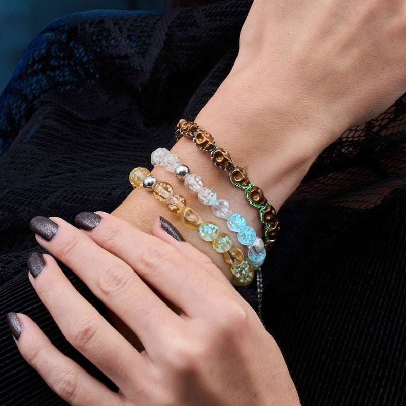 Bronze Bewitchment | Bronze Skulls x Black GloWeave | Macrame Bracelet