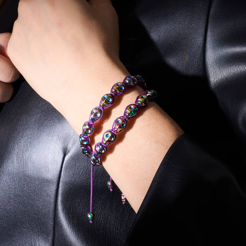 Divination | Crânes arc-en-ciel x Violet | Bracelet en macramé