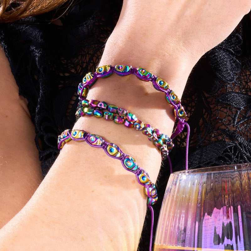 Divination | Crânes arc-en-ciel x Violet | Bracelet en macramé