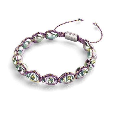 Vagues Élysées | Crânes en argent glacé x Violet GloWeave | Bracelet en macramé