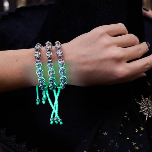 Elysian Waves | Iced Silver Skulls x Violet GloWeave | Macrame Bracelet