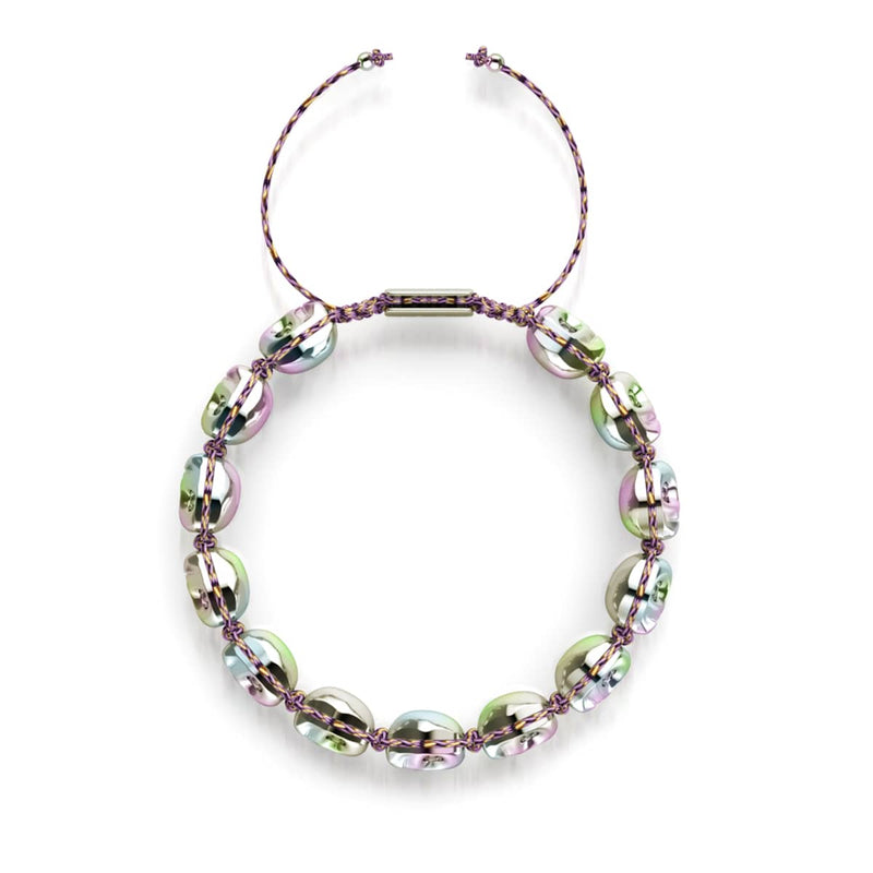 Elysian Waves | Crânes en argent glacé x Violet GloWeave | Bracelet en macramé