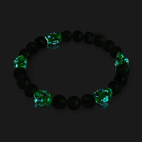 Couronne d'émeraude | Argent sterling 925 | Bracelet tête de mort en verre avec perles d'eau douce vertes et lucioles