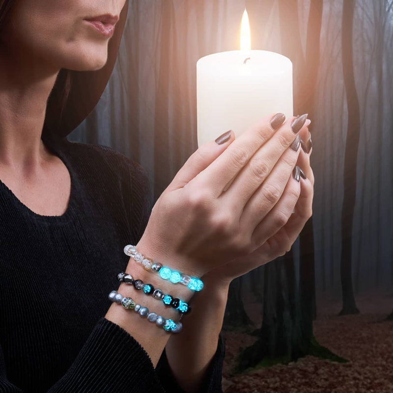 Ethereal Gloom | Bracelet en argent sterling 925 avec perles d'eau douce et crâne en verre Firefly en argent opale