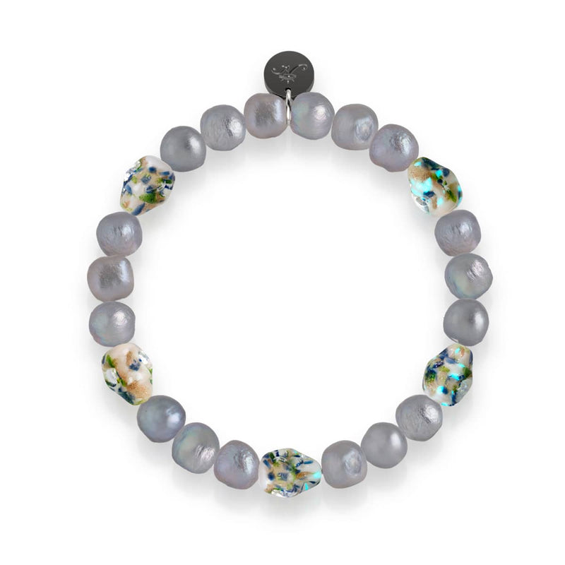 Ethereal Gloom | Bracelet en argent sterling 925 avec perles d'eau douce et crâne en verre Firefly en argent opale