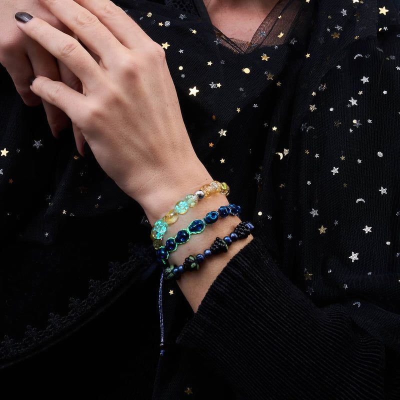 Midnight Mirage | Cobalt Skulls x Blue GloWeave | Macrame Bracelet