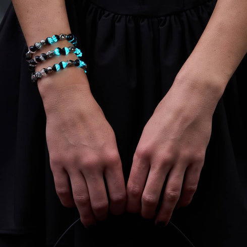 Malédiction de la tombée de la nuit | Argent sterling 925 | Bracelet tête de mort en verre Firefly