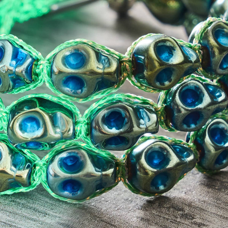 Phantom Tides | Teal Skulls x Teal GloWeave | Macrame Bracelet