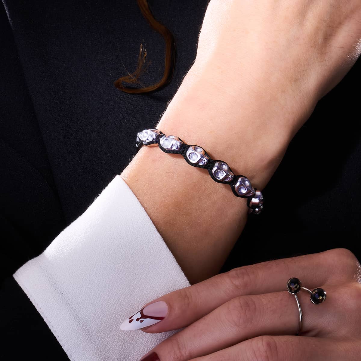 Ritual | Silver Skulls x Black | Macrame Bracelet
