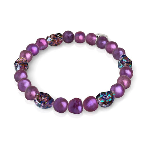 Ombres violettes | .925 Argent sterling | Bracelet Perle d’Eau Douce Violette x Firefly Glass Crâne