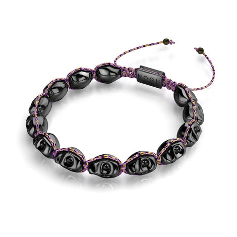 L'heure des sorcières | Gunmetal Skulls x Violet GloWeave | Bracelet en macramé