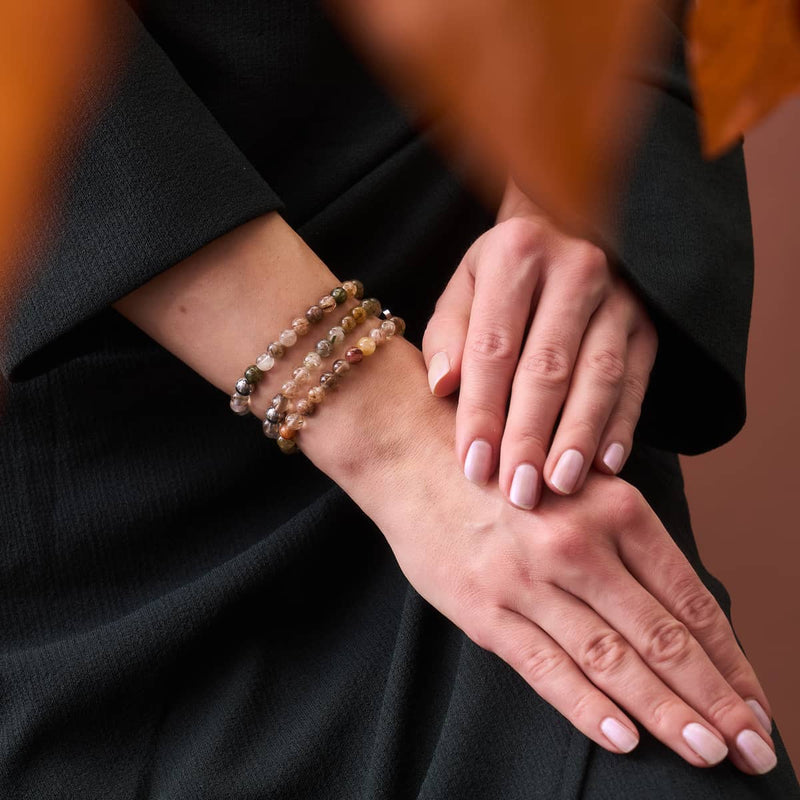 Bracelet en perles de quartz châtaigne | Argent | Pierres précieuses de guérison