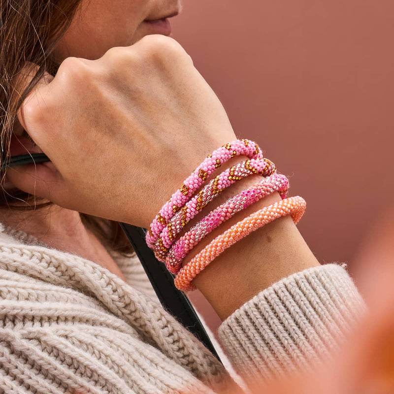Corail pêche | Bracelet de perles de verre de l'Himalaya
