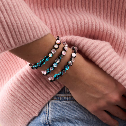 Bracelet en verre lunaire en argent sterling 925 avec lune rose