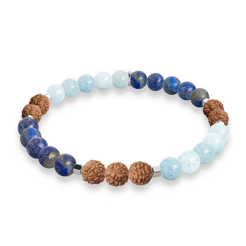 Groundwater | Aquamarine x Lapis x Rudraksha |  Mala Bracelet