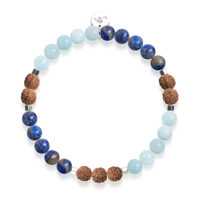Groundwater | Aquamarine x Lapis x Rudraksha | Mala Bracelet