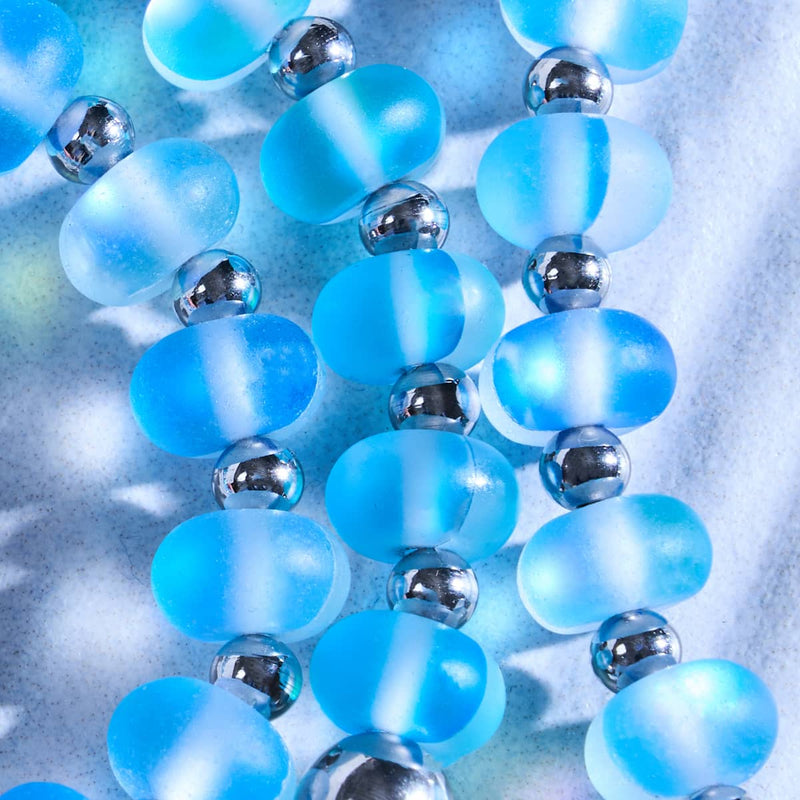 Aigue-marine | Argent | Bracelet Macaron en Verre Sirène