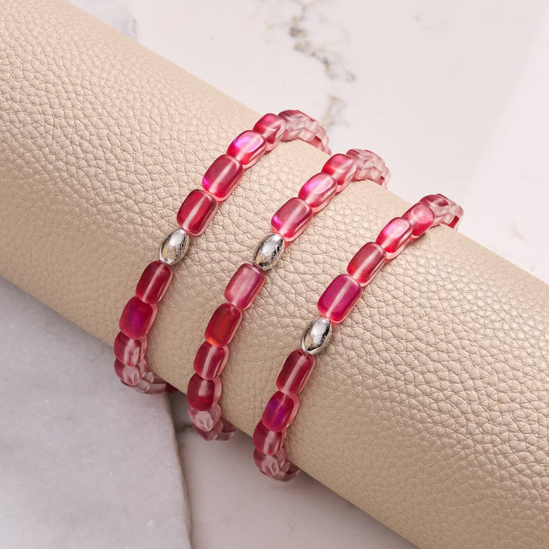 Bracelet en galets de verre sirène en argent sterling 925 vermillon foncé