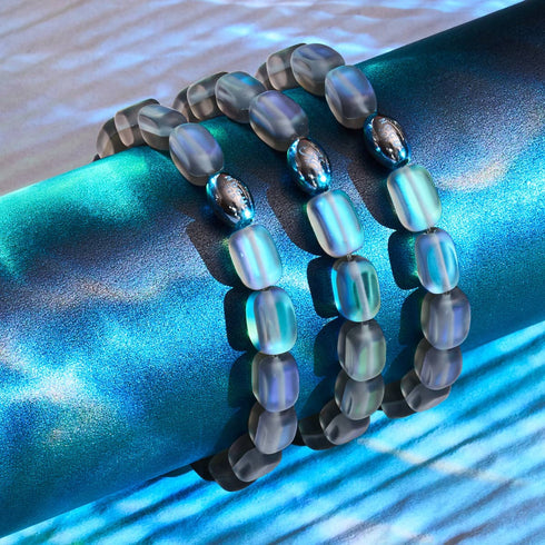 Gris | Argent sterling .925 | Bracelet Galet de Verre Sirène