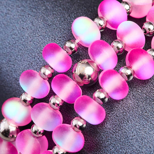 Bracelet Macaron en Verre Sirène Magenta | Argent