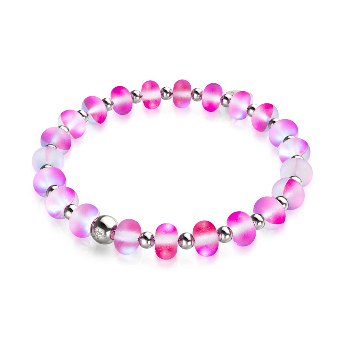 Bracelet Macaron en Verre Sirène Magenta | Argent