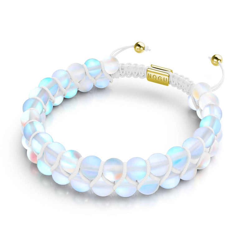 Arc-en-ciel Blanc | Or | Bracelet Verre Double Sirène