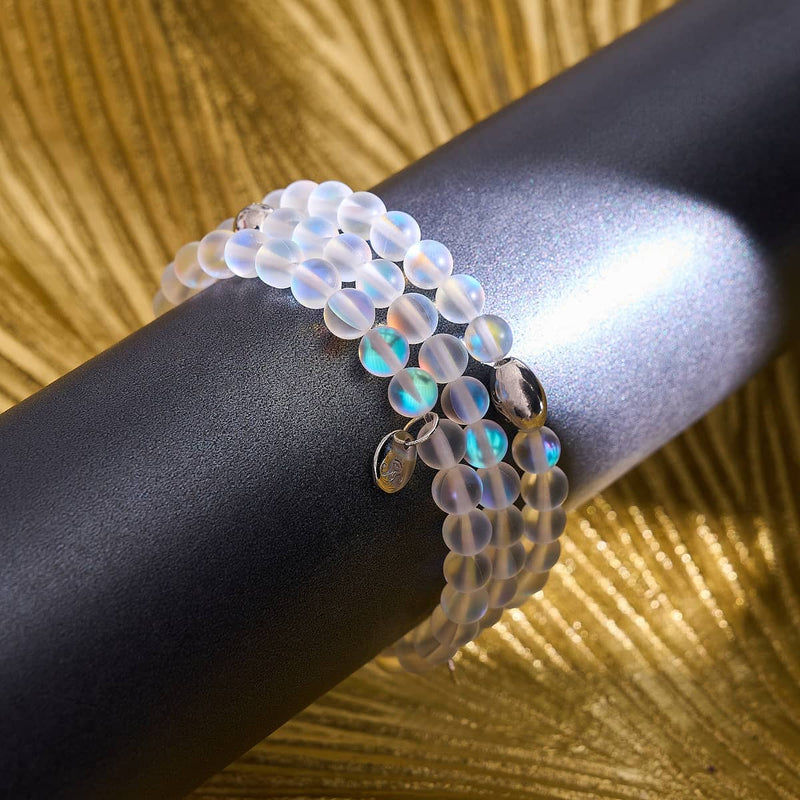 Rainbow White | Silver | Mermaid Glass Bead Bracelet