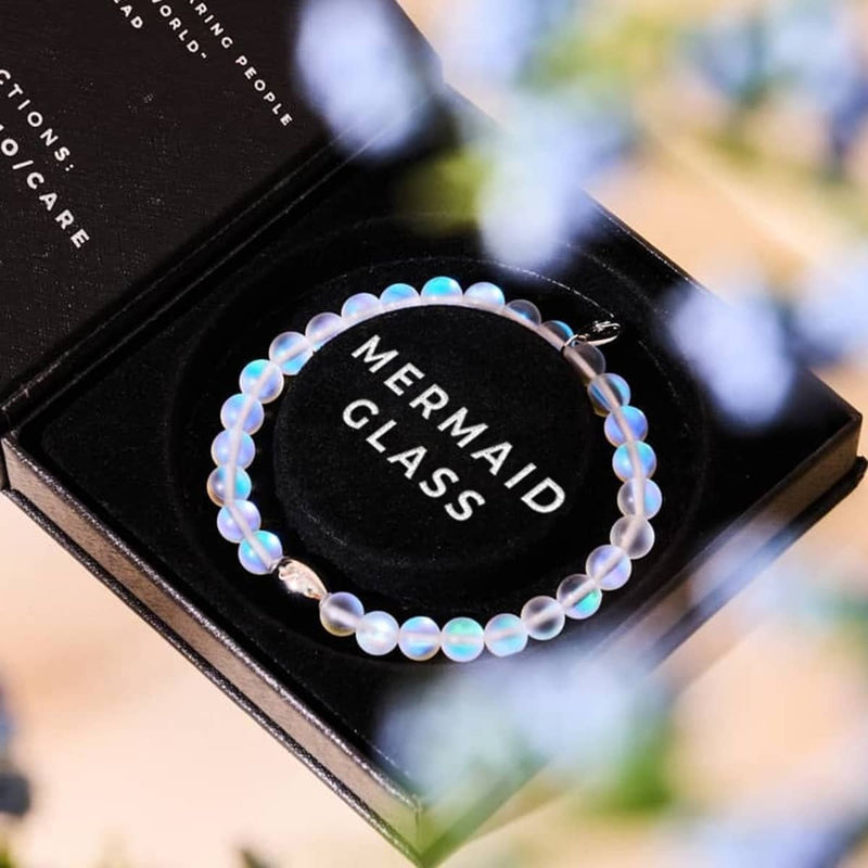 Arc-en-ciel Blanc | Argent | Bracelet de perles de verre sirène