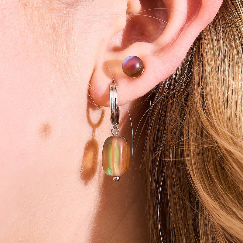 Chocolat | Argent sterling 925 | Boucles d'oreilles créoles en forme de galets de verre de sirène