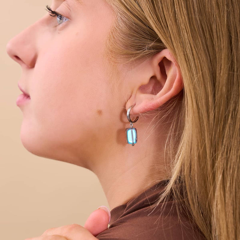 Gris | Argent sterling 925 | Boucles d'oreilles créoles en forme de galets de verre de sirène