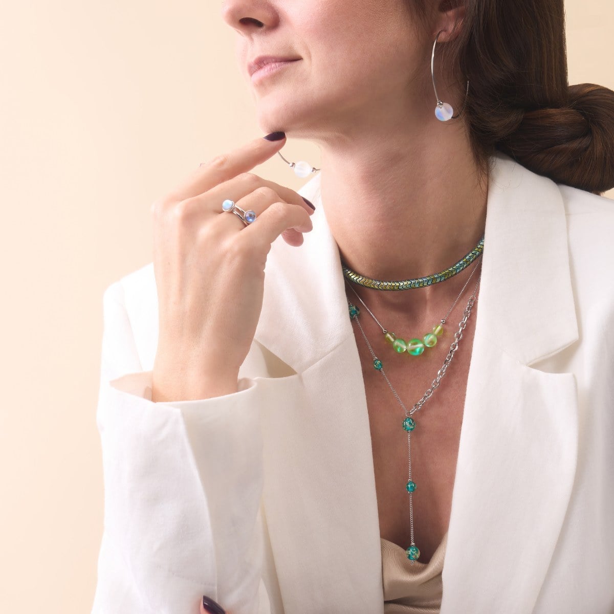 Émeraude | Argent sterling .925 | Collier fermoir infini verre sirène