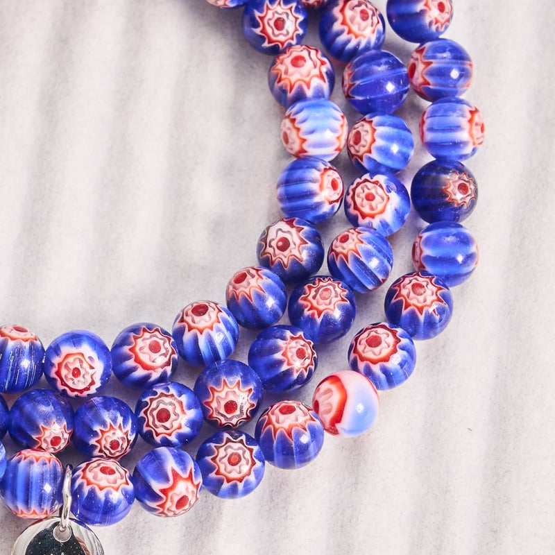 Étoiles bleues | Argent sterling 925 | Bracelet Millefiori