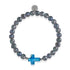 St. Ambrosia | Bracelet croix en argent sterling 925 avec perles d'eau douce holographiques et verre Firefly turquoise