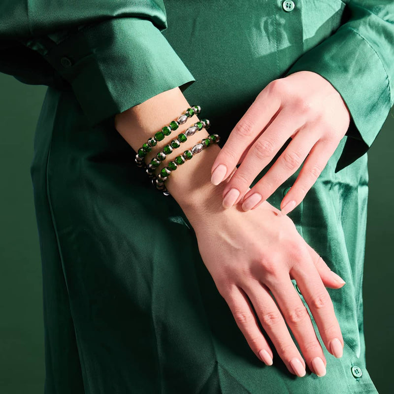 Bracelet en jade doré | Argent sterling 925 | Cristal à facettes rayonnantes