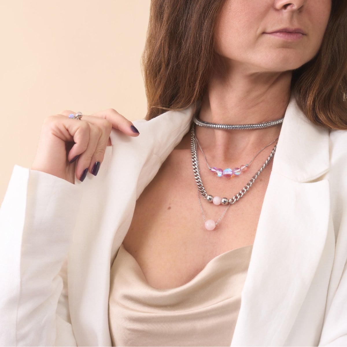 Serpentin | Chrome Hématite x Argent | Collier Double Vague