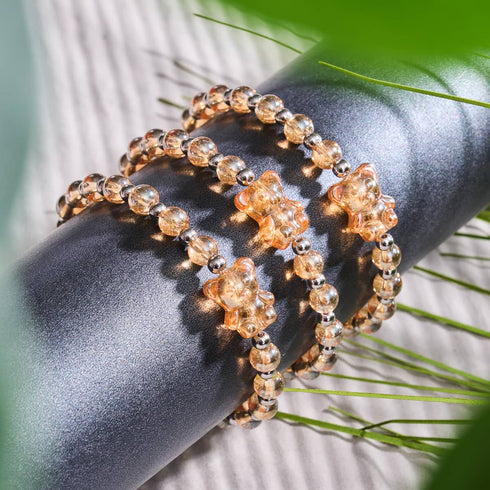 Bracelet ours scintillant en cristal de mandarine | Orange x argent