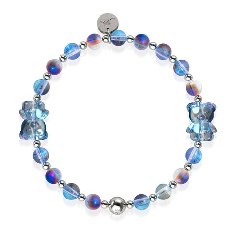 Bracelet Ours Double Shimmer Licorne Bleu | Argent